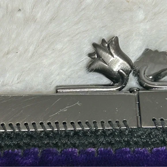 PRADA Velvet Clutch Purse Chain Strap Tulip Kiss Lock: Deep Purple Small - Picture 10 of 17